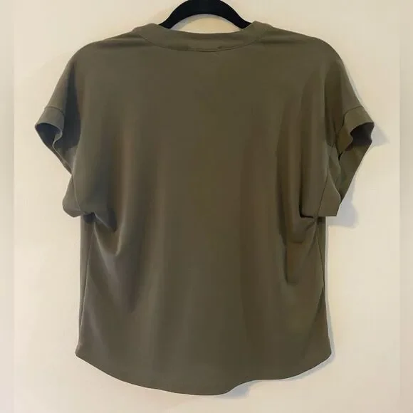 Olive Green, Short Sleeve Blouse w/ Décorative Edging, Size M. - Picture 2 of 2
